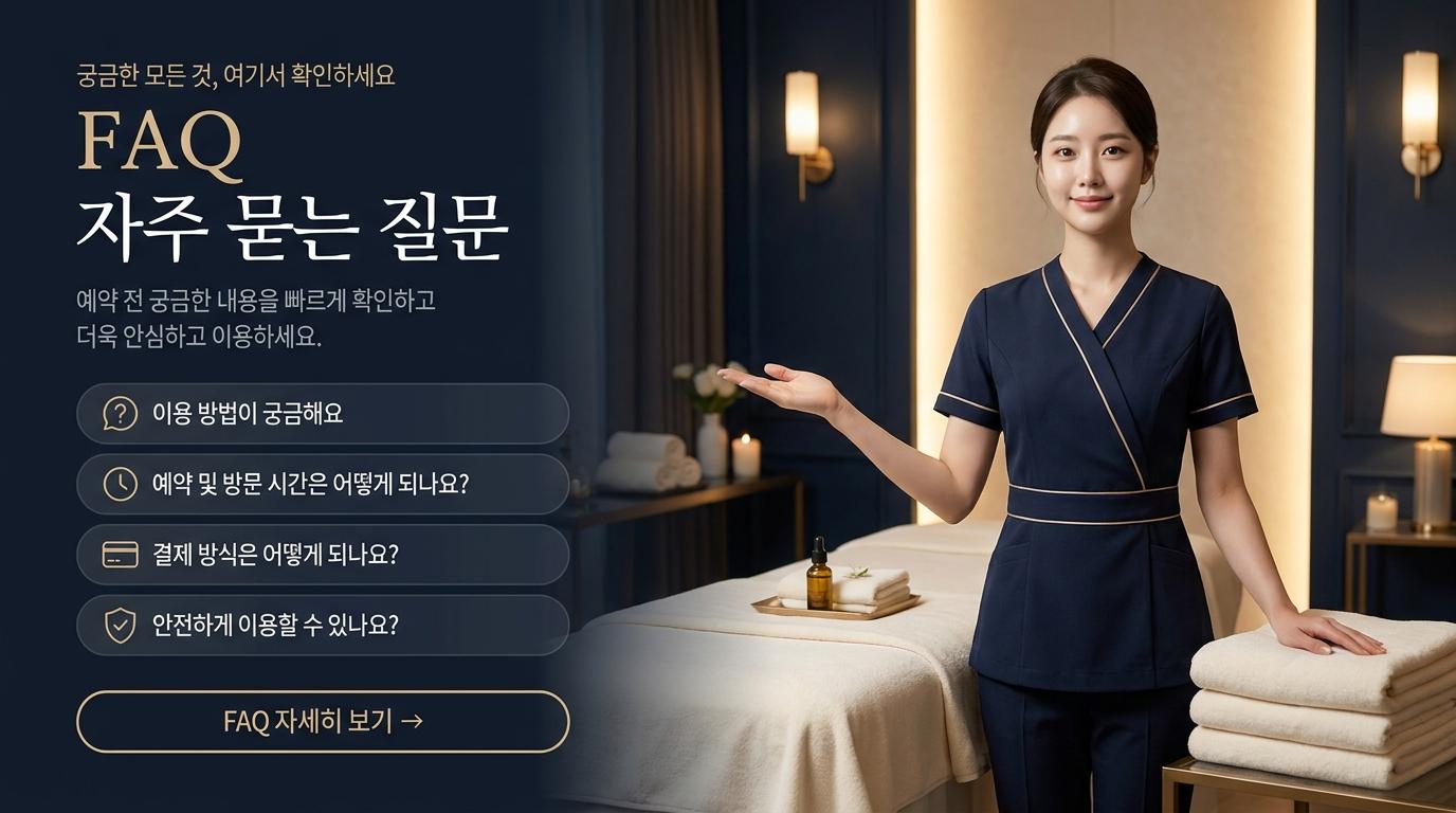 서울·경기·인천 출장마사지 예약 전 확인 사항을 안내하는 FAQ 배너 이미지